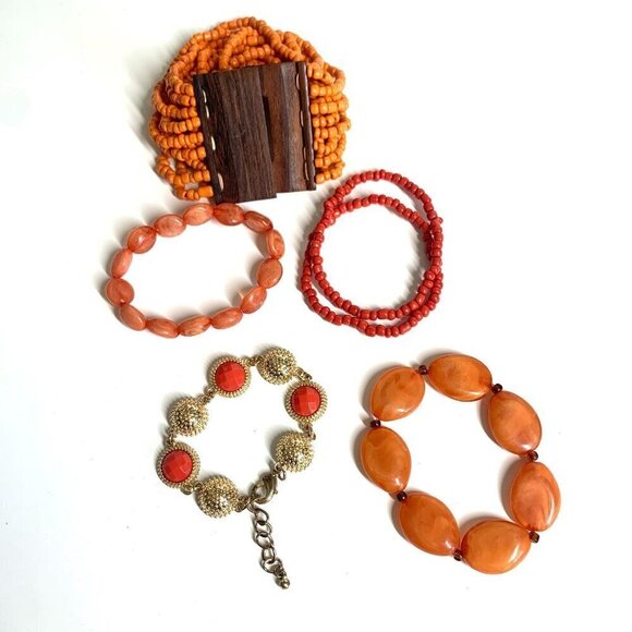 Coral Tone Boho Floral Gold Jewelry Bundle Set of 11 - Picture 2 of 8